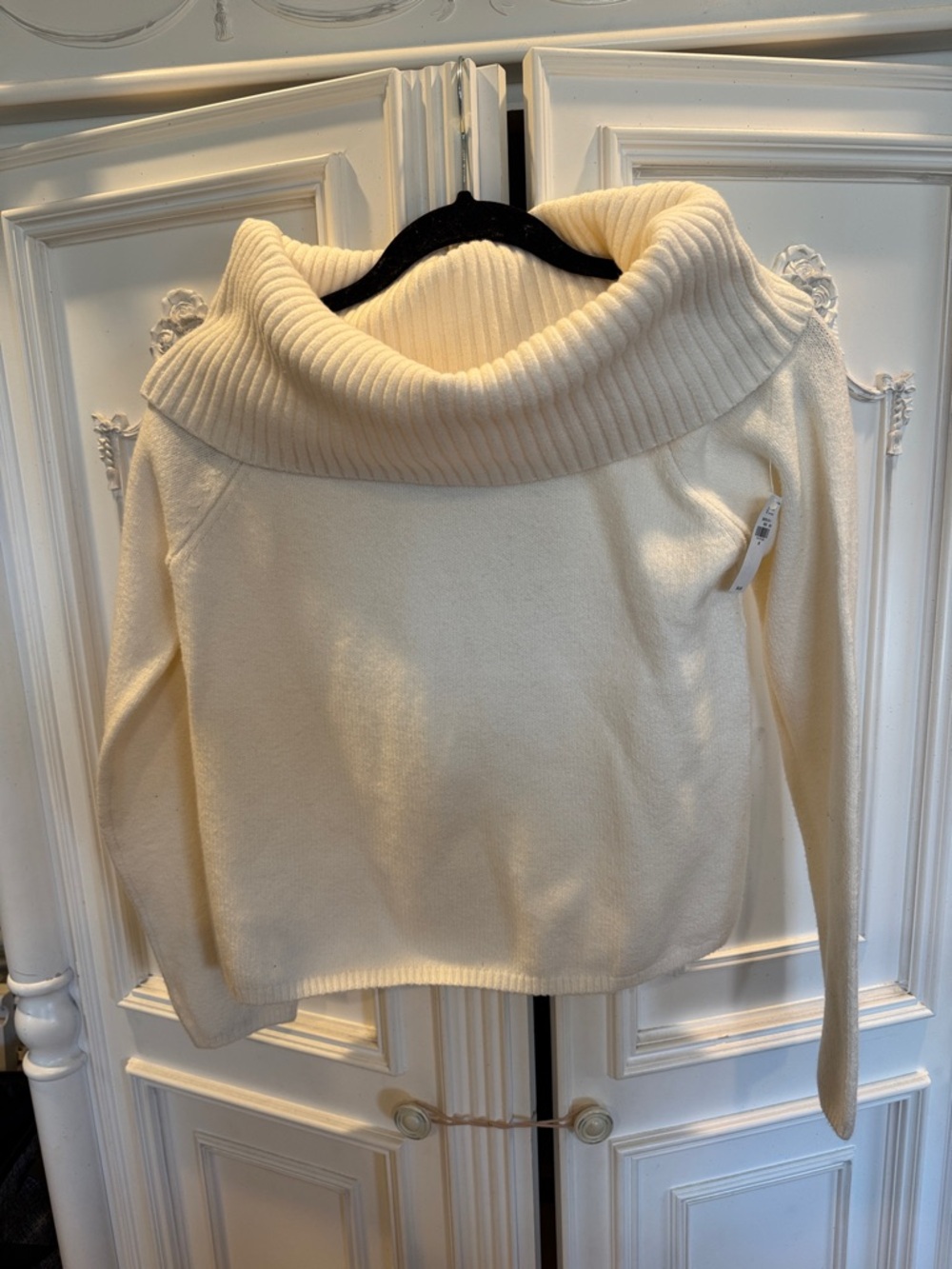 Old Navy Cream Ribbed Cowl Neck Off-Shoulder Sweater